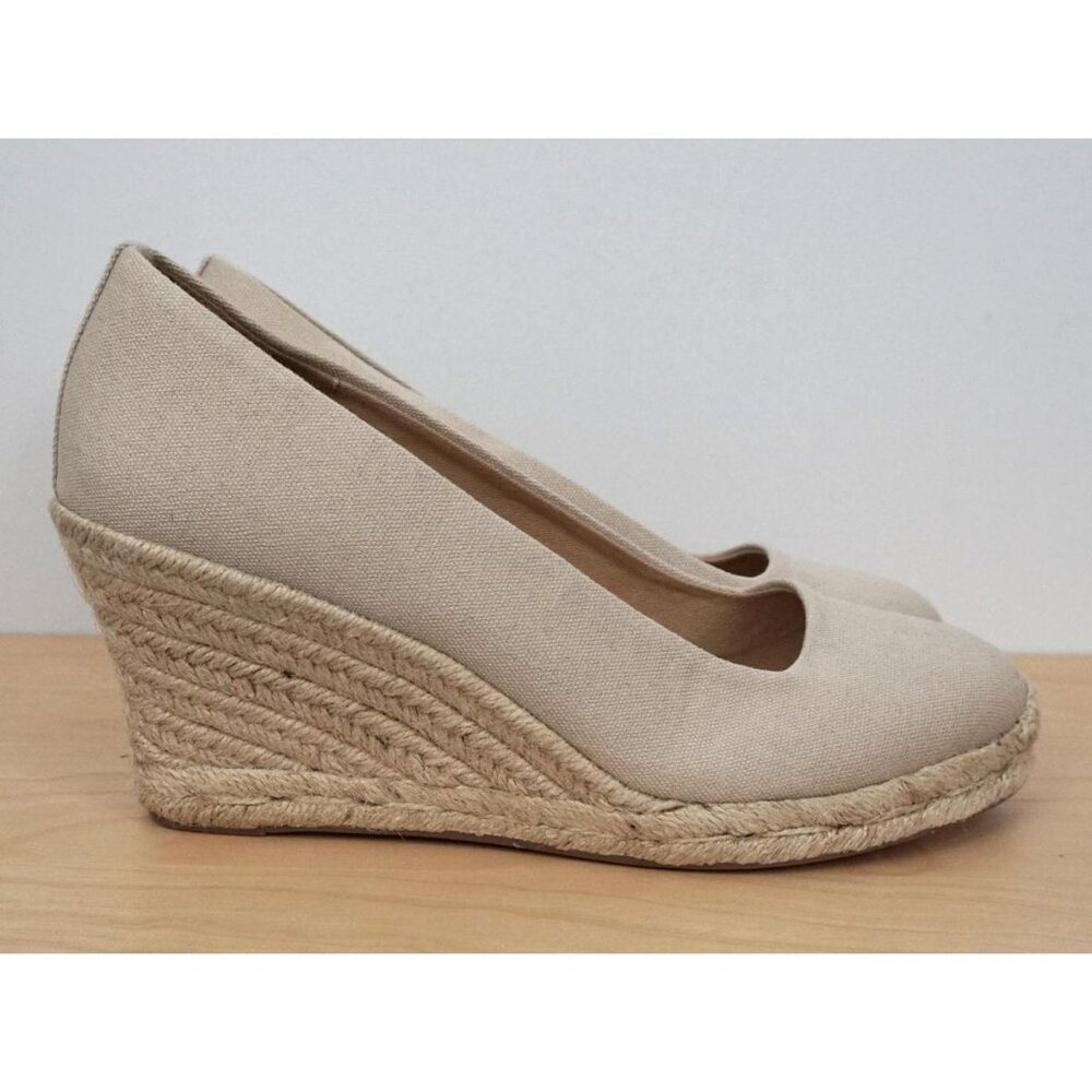 J. Crew Tan Beige Espadrille Wedge Slip On High Heels Textile Shoes Canvas 8